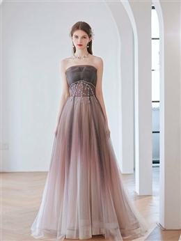 Picture of Charming Gradient A-line Pink Beaded Long Evening Gown, Tulle Long Prom Dresses